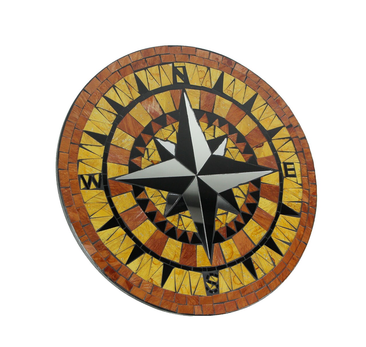 Mosaic Tile and Glass Compass Rose Wall Hanging 16 Inch Diameter